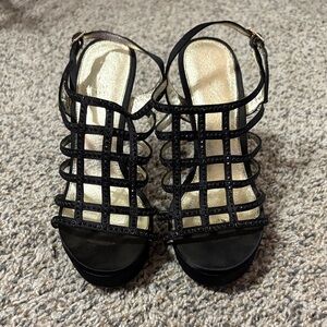 Adrianna Papell Black Rhinestone Cage Heels